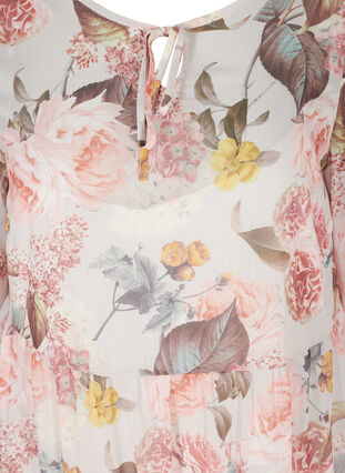 Blommig tunika med 3/4 ärmar och a-linjeskurning, Light Lilac AOP, Packshot image number 2