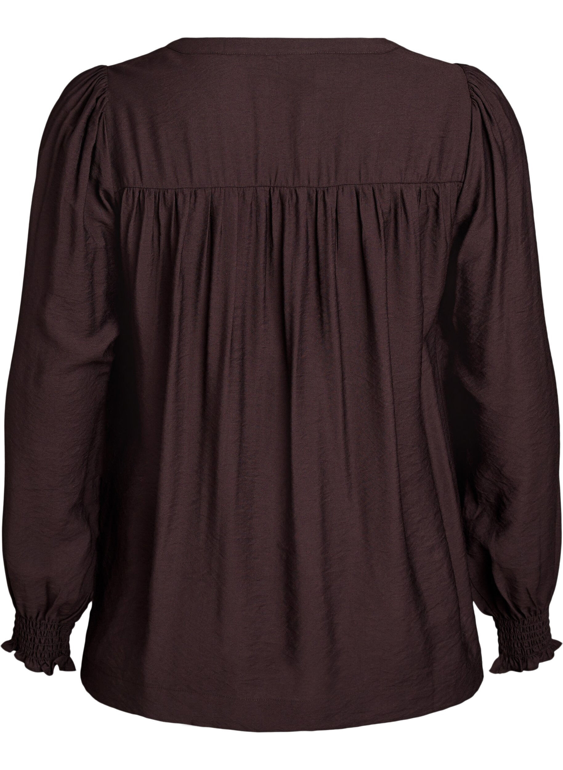 ZizziViskosblus med smock och rynkade detaljer, Brun, Packshot image number 1