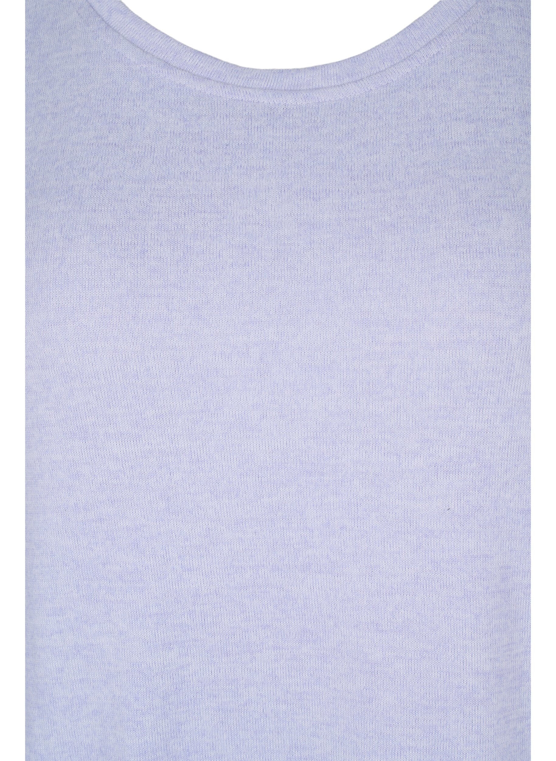 Zizzi L&aring;ng&auml;rmad topp med knappdetaljer, Cosmic Sky Melange, Packshot image number 2