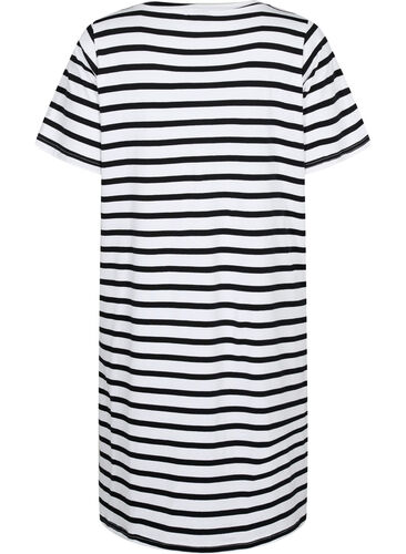 Randig trikåklänning med korta ärmar, Black Stripes, Packshot image number 1