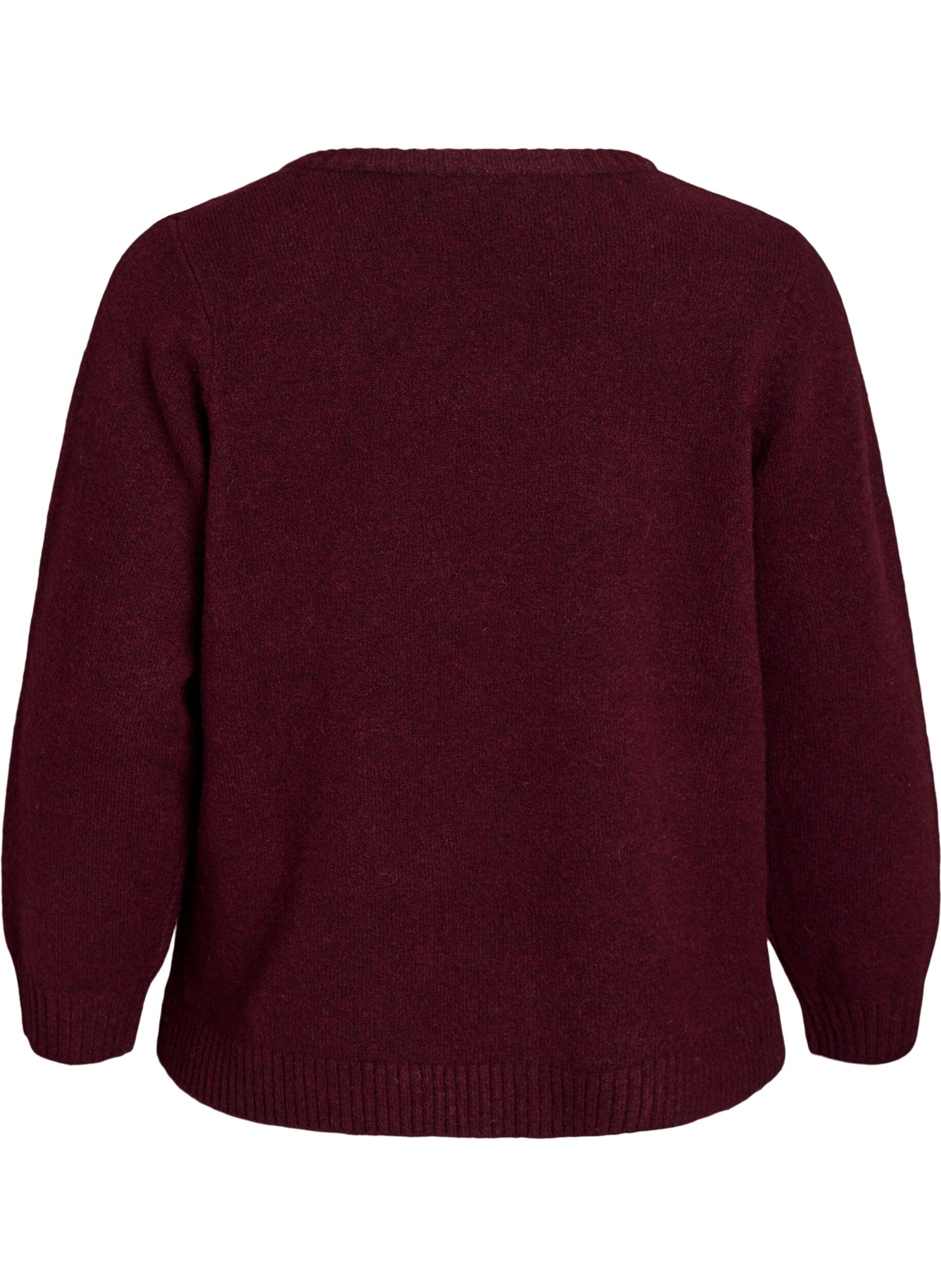 ZizziStickad kofta med blomdetalj, M&ouml;rk Bordeaux, Packshot image number 1