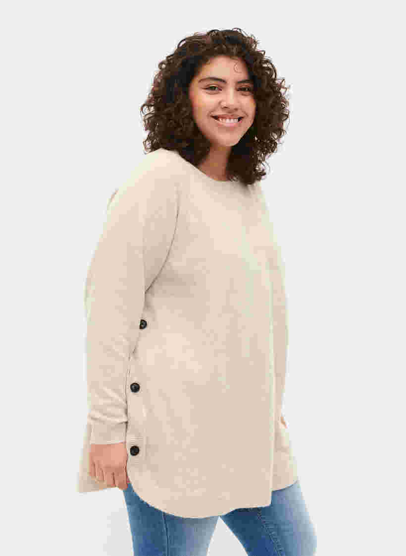 Stickad tröja med knappdetaljer, Pumice Stone Mel., Model image number 2