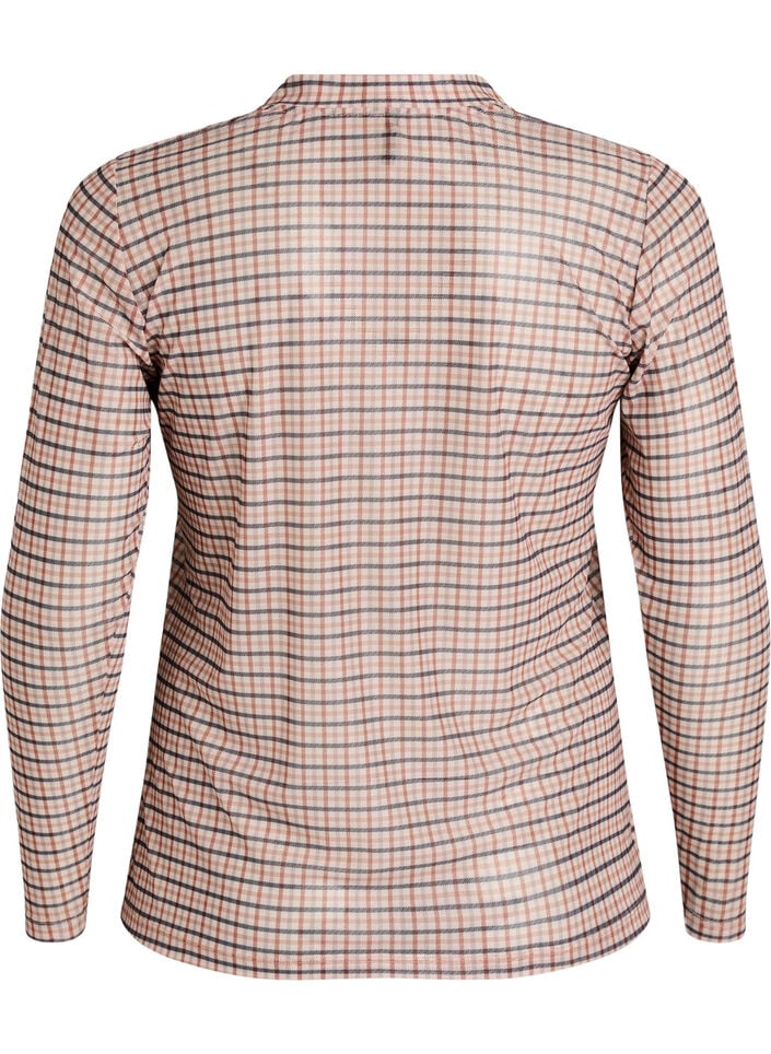 Rutig blus i mesh, Beige, Packshot