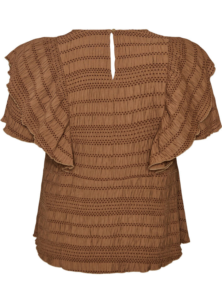 Blus med smock och volang&auml;rmar, Brun, Packshot image number 1