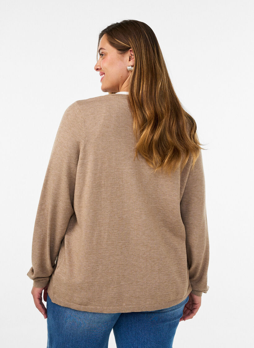 Cardigan med runda knappar, Beige, Model image number 2
