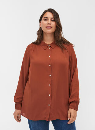 Skjorta med plissering och pärlknappar, Sequoia, Model image number 0