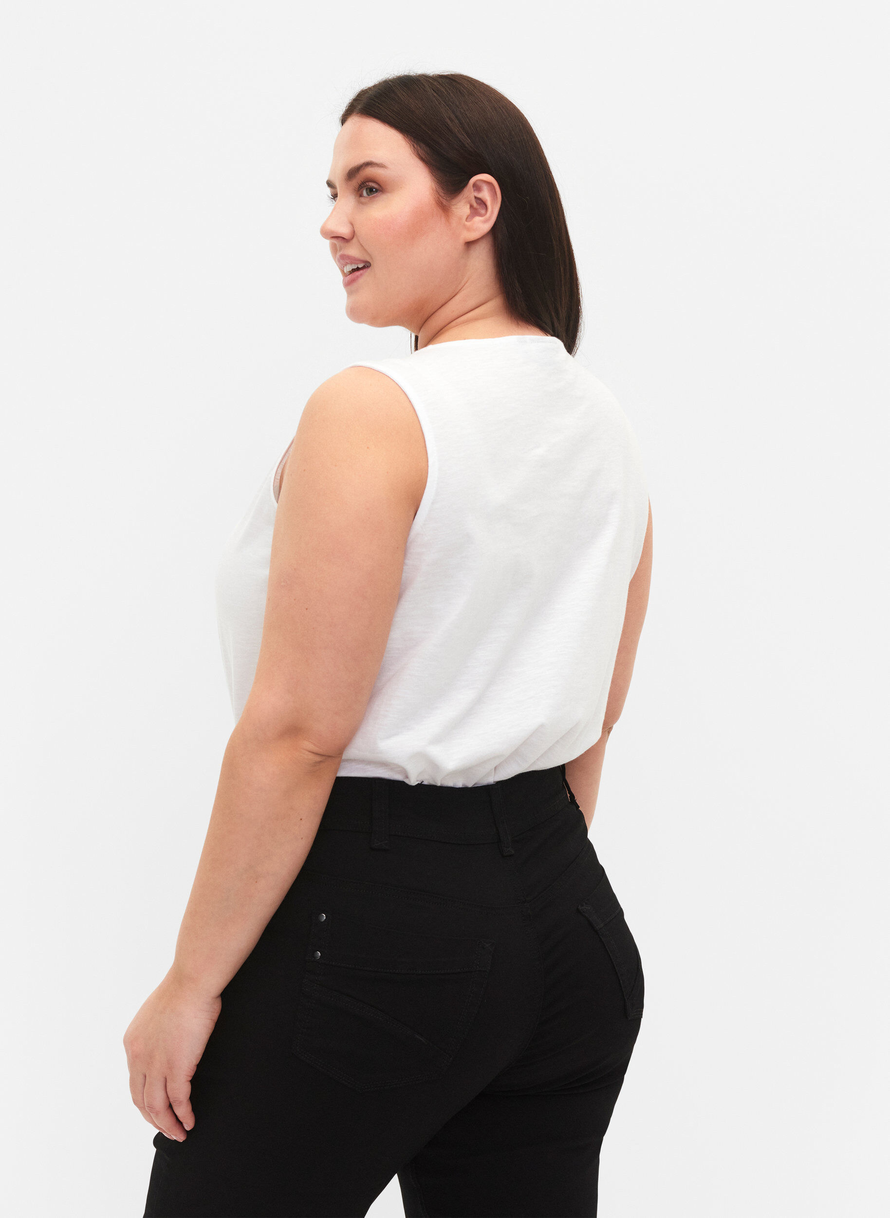 Zizzi &Auml;rml&ouml;s topp i bomull, Bright White, Model image number 1