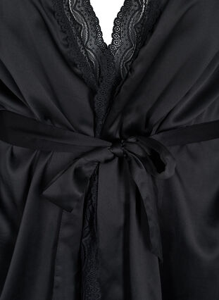 Morgonrock med spetsdetaljer och 3/4 ärmar, Black, Packshot image number 2