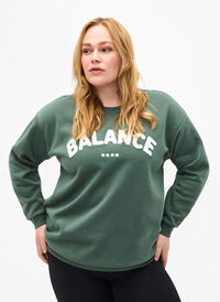 Sweatshirt med frottétext, Duck Green, Model