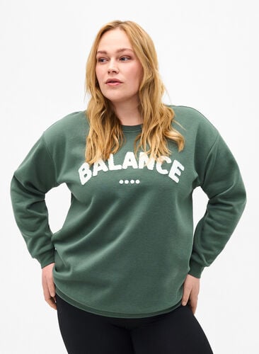 Sweatshirt med frottétext, Duck Green, Model image number 0