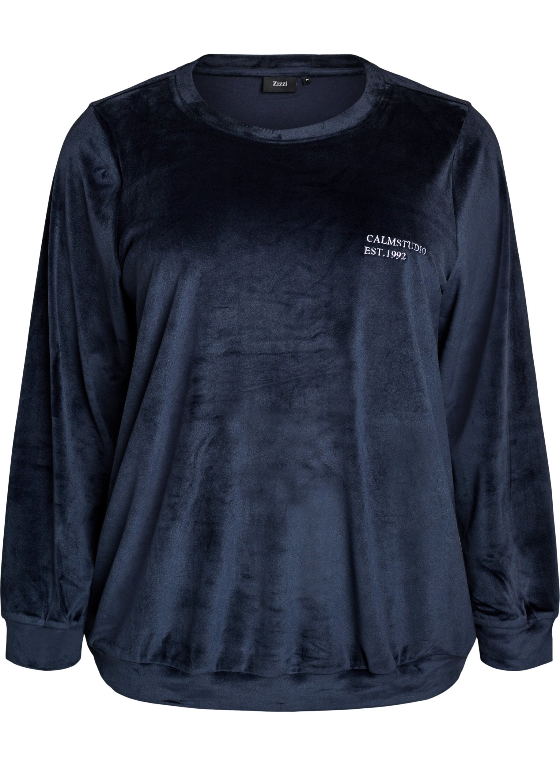 ZizziBlus i velour med broderad text, Bl&aring;, Packshot image number 0