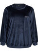 Blus i velour med broderad text, Bl&aring;, Packshot image number 0