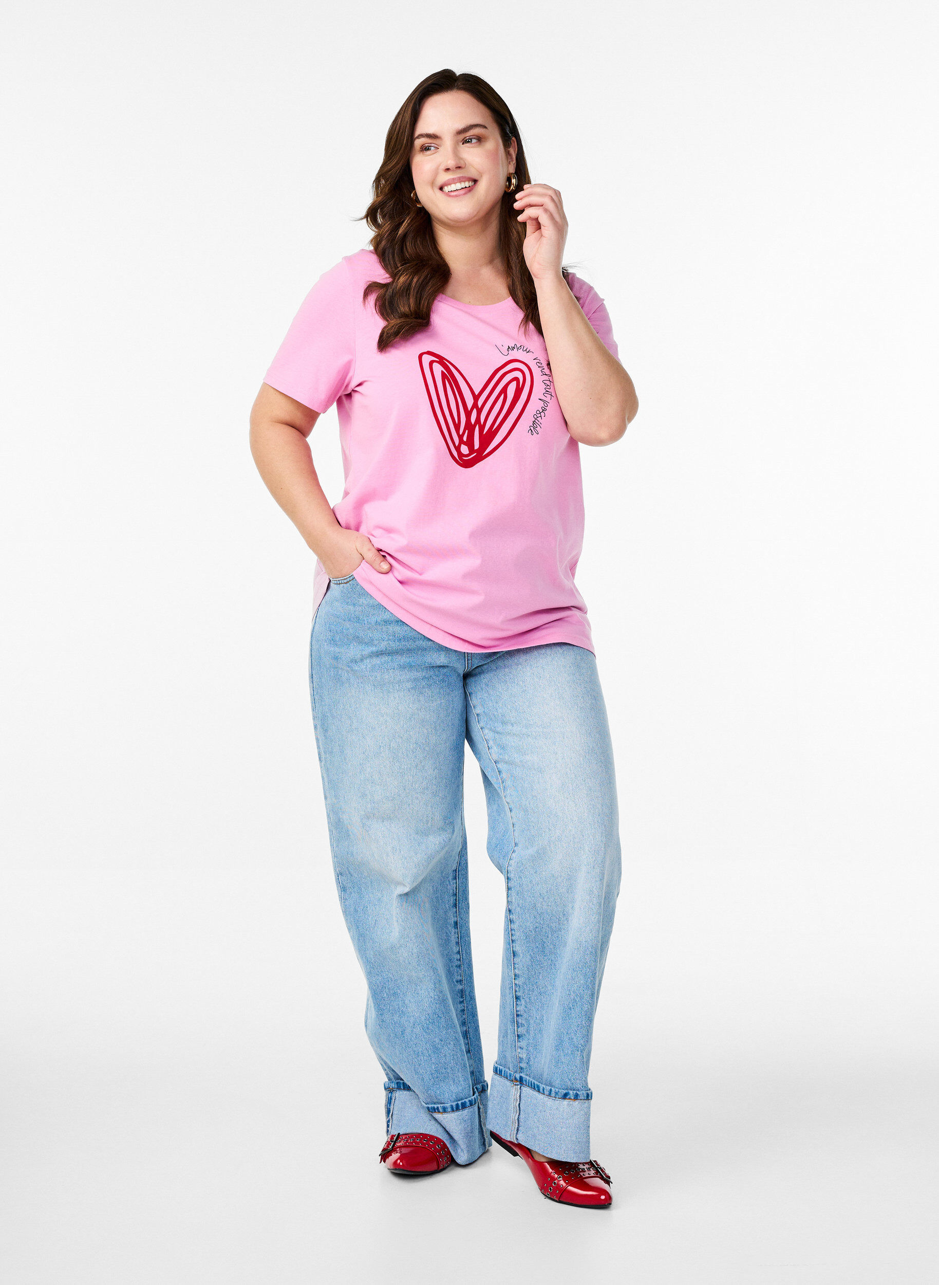 Zizzi T-shirt i bomull med motiv, Begonia P. w. Heart, Model image number 2