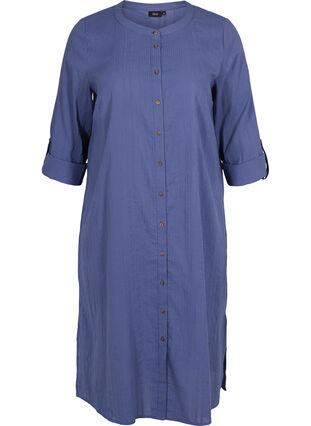 Skjortklänning i bomull med 3/4-ärmar, Nightshadow Blue, Packshot image number 0