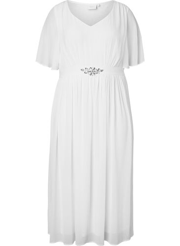 Maxiklänning med draperingar och korta ärmar, Bright White, Packshot image number 0
