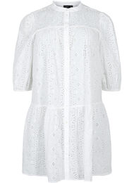 Skjortklänning i bomull med anglaise-broderier, Bright White