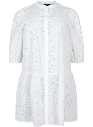 Skjortklänning i bomull med anglaise-broderier, Bright White, Packshot image number 0