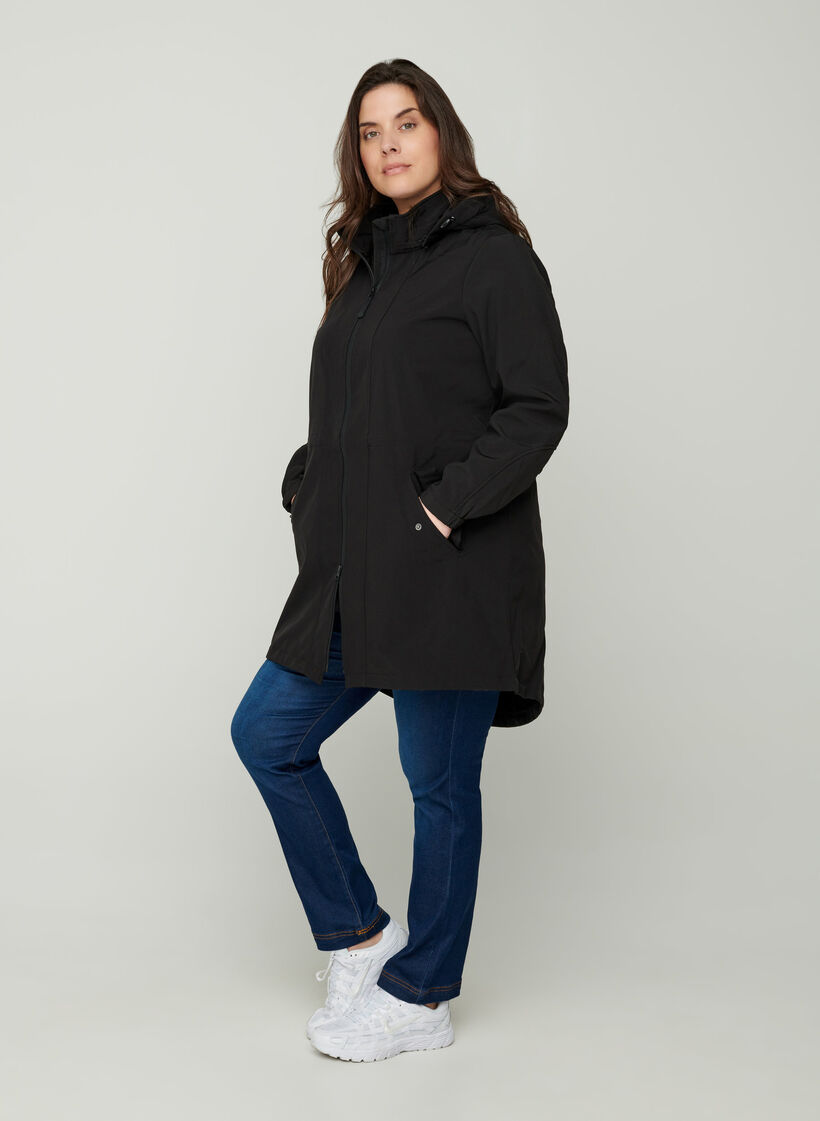 Softshelljacka med huva, Black solid, Model image number 5