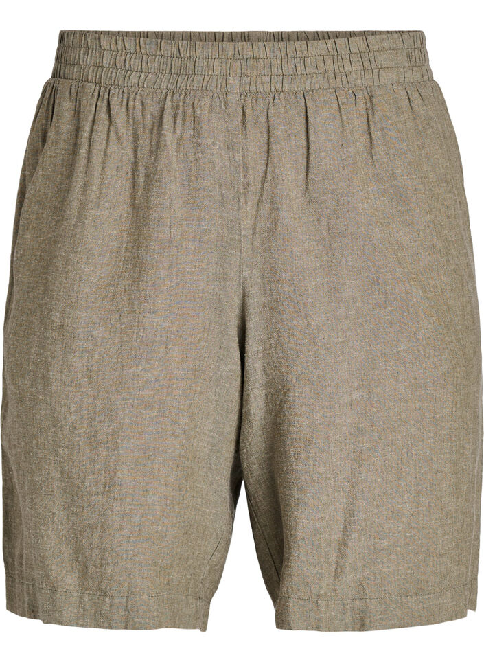 Shorts i linne och viskos med h&ouml;g midja, Gr&ouml;n, Packshot image number 0