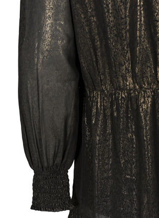 Långärmad klänning med smock och volanger, Black w. Gold, Packshot image number 3