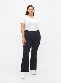 Ellen bootcut jeans med hög midja, Raw Unwash, Model