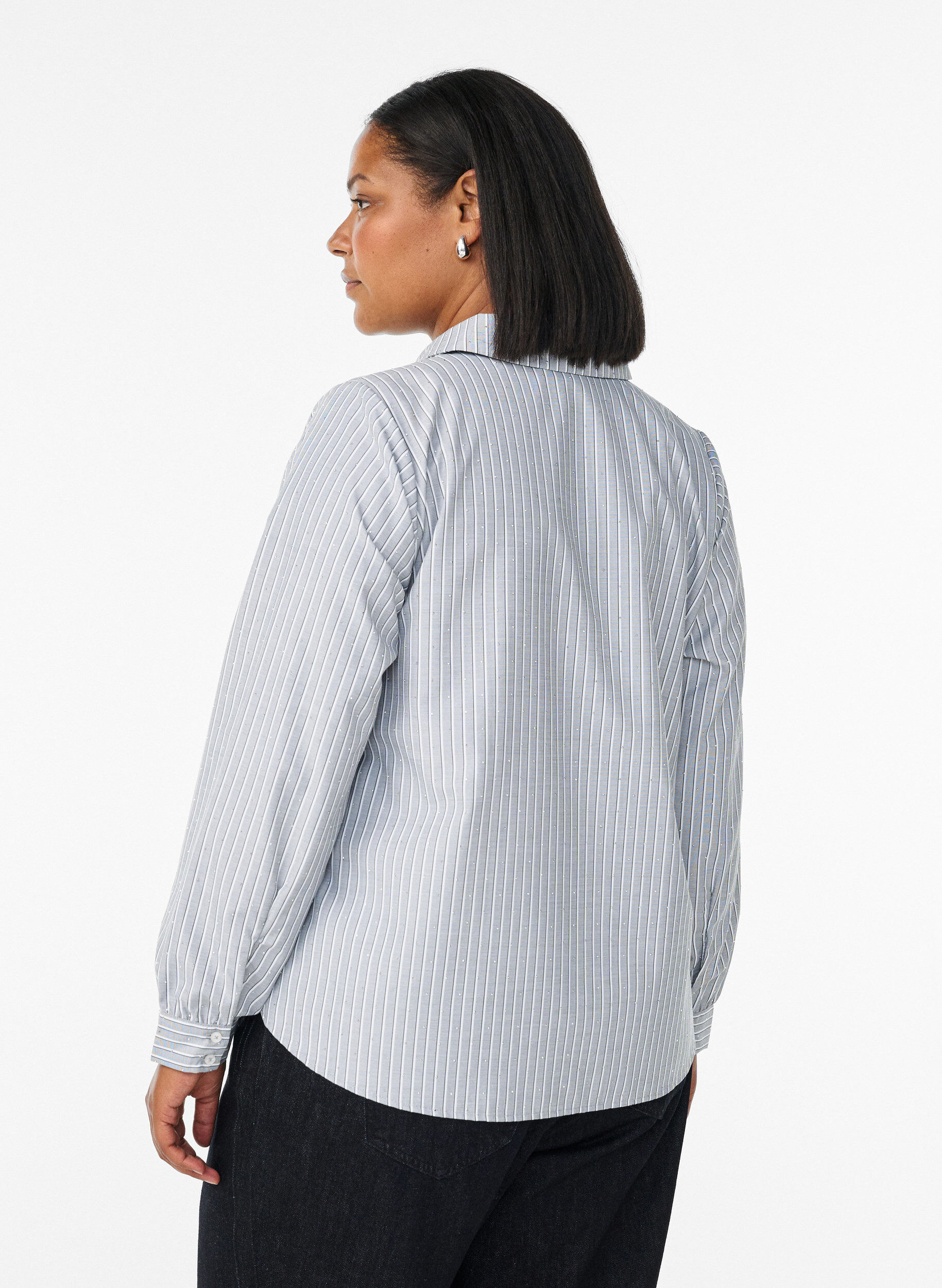 Zizzi Randig skjorta med nitar, Svart, Model image number 2