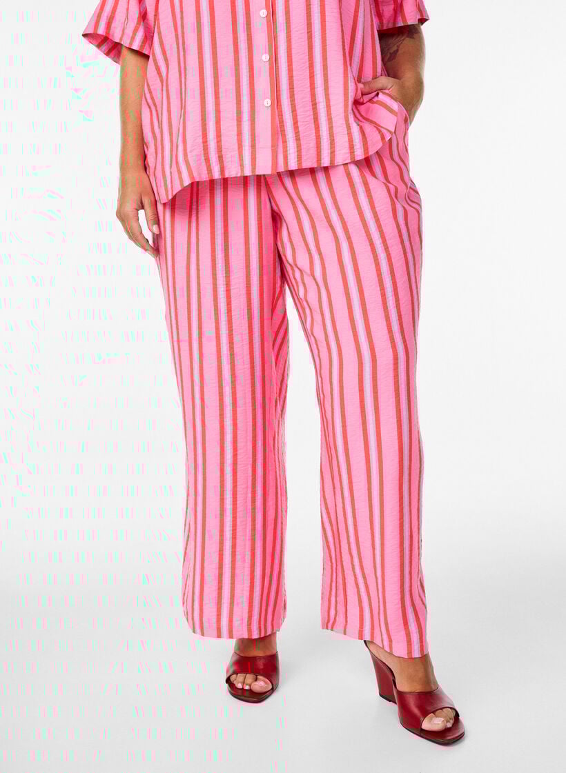 Randiga byxor med h&ouml;g midja och vida ben, Rosa, Model image number 2