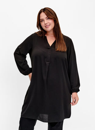Långärmad klänning med v-ringning, Black, Model image number 0