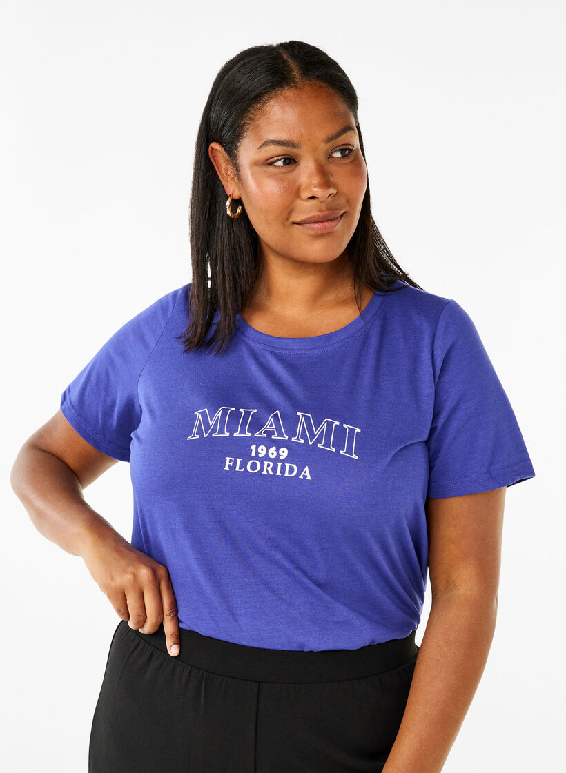 T-shirt från FLASH med tryck, Royal Blue Miami, Model image number 0