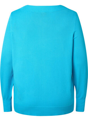 V-ringad stickad tröja med viskos, River Blue, Packshot image number 1