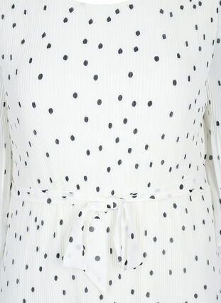Mönstrad plisserad klänning med knytband, Bright White w. Dots, Packshot image number 2