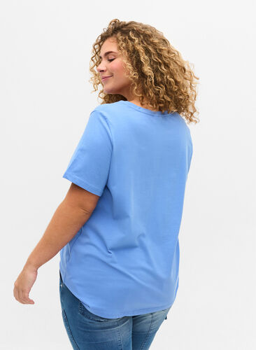 Kortärmad bomulls t-shirt med tryck, Ultramarine / N.Sky, Model image number 1