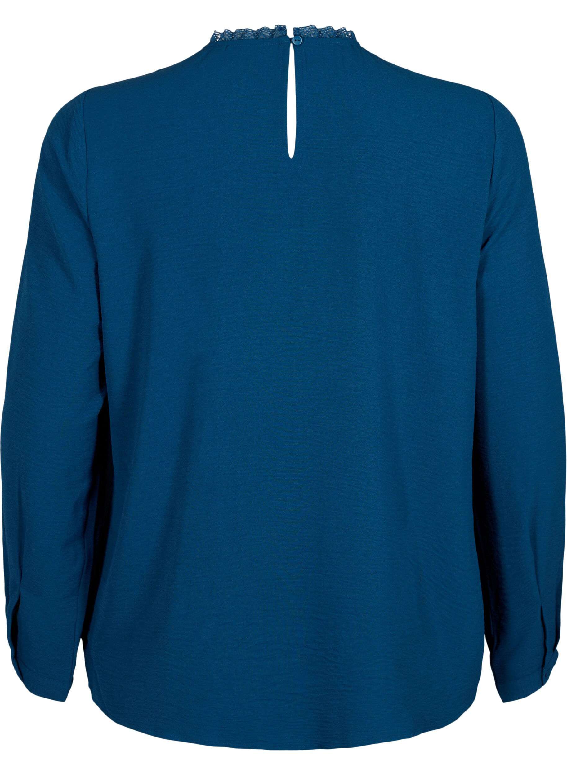 Zizzi L&aring;ng&auml;rmad blus med spetsdetaljer, Titan, Packshot image number 1