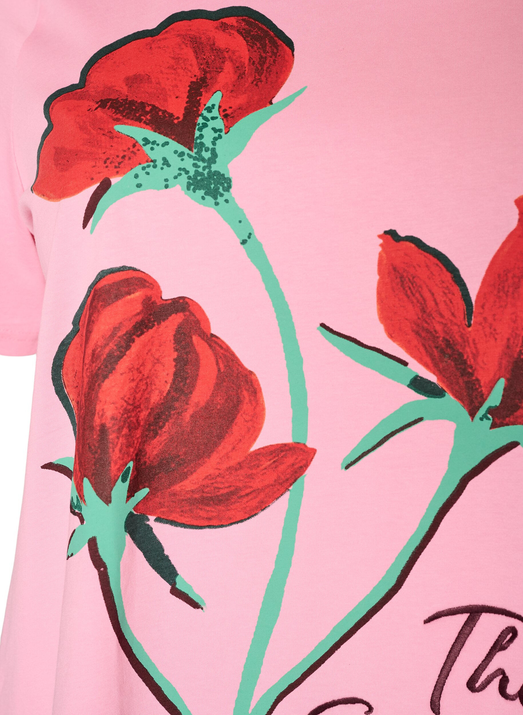 ZizziT-shirt i bomull med tryck framtill, Rosa, Packshot image number 2