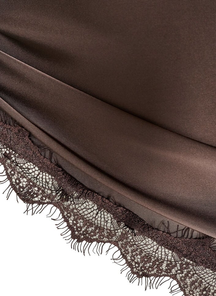 Sjal i satin med spetskant, Brun, Packshot image number 2