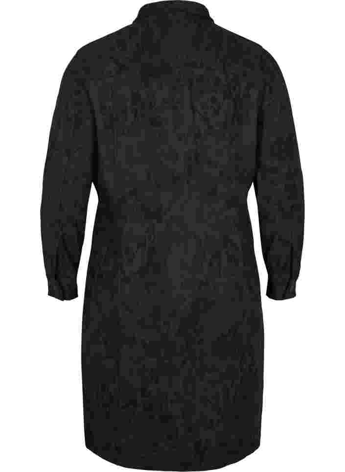 Mönstrad klänning med krage och knappar, Black, Packshot image number 1