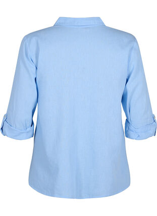 Skjortblus med knäppning i en blandning av bomull och linne, Serenity, Packshot image number 1