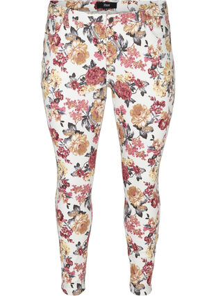 Amy jeans med blommigt mönster och super slim passform, White Flower AOP, Packshot image number 0