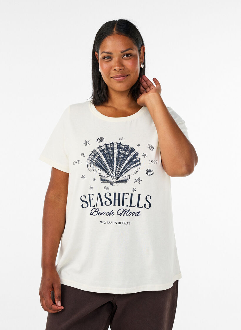 T-shirt i bomull med tryck, Vanilla, Model image number 0
