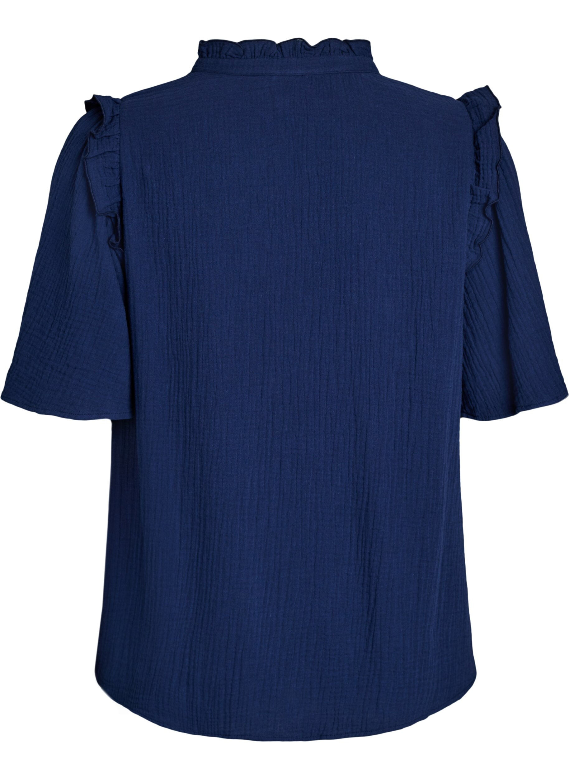 Zizzi Blus i bomullsmuslin med broderie anglaise och 1/2-&auml;rm, Bl&aring;, Packshot image number 1