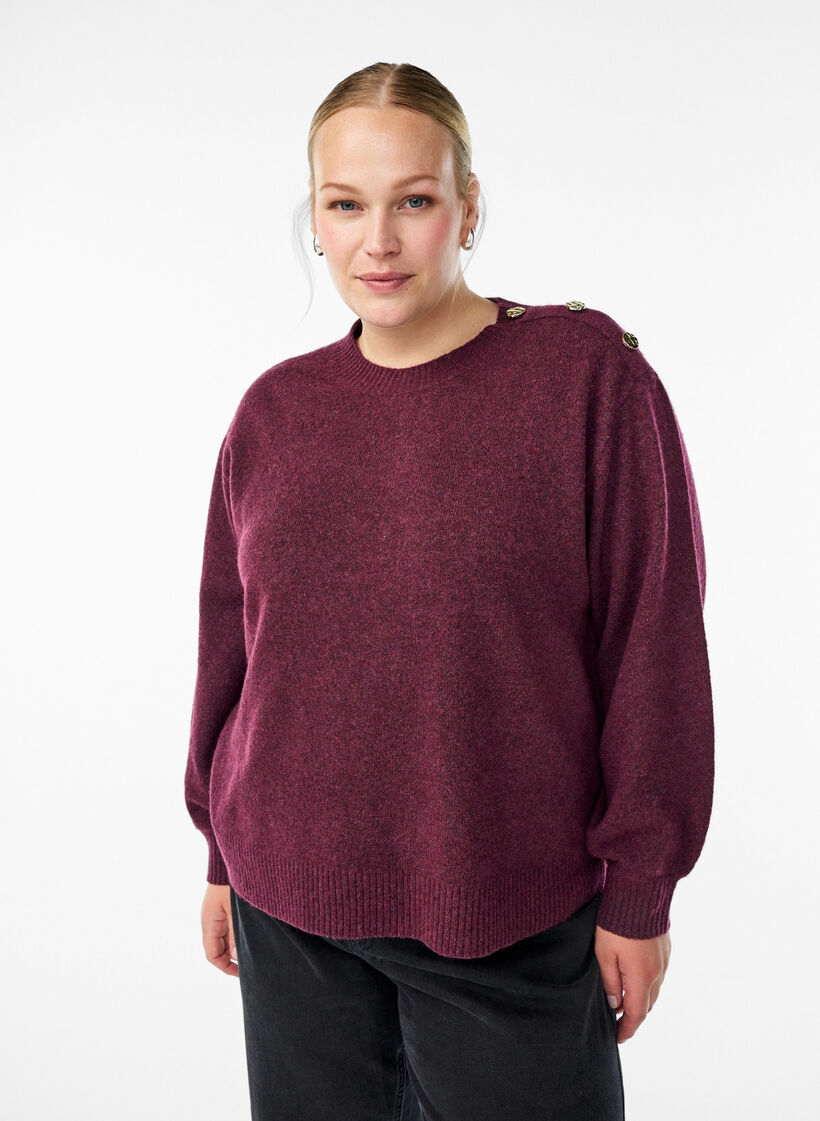 Stickad blus med knappdetalj, M&ouml;rk Bordeaux, Model image number 0
