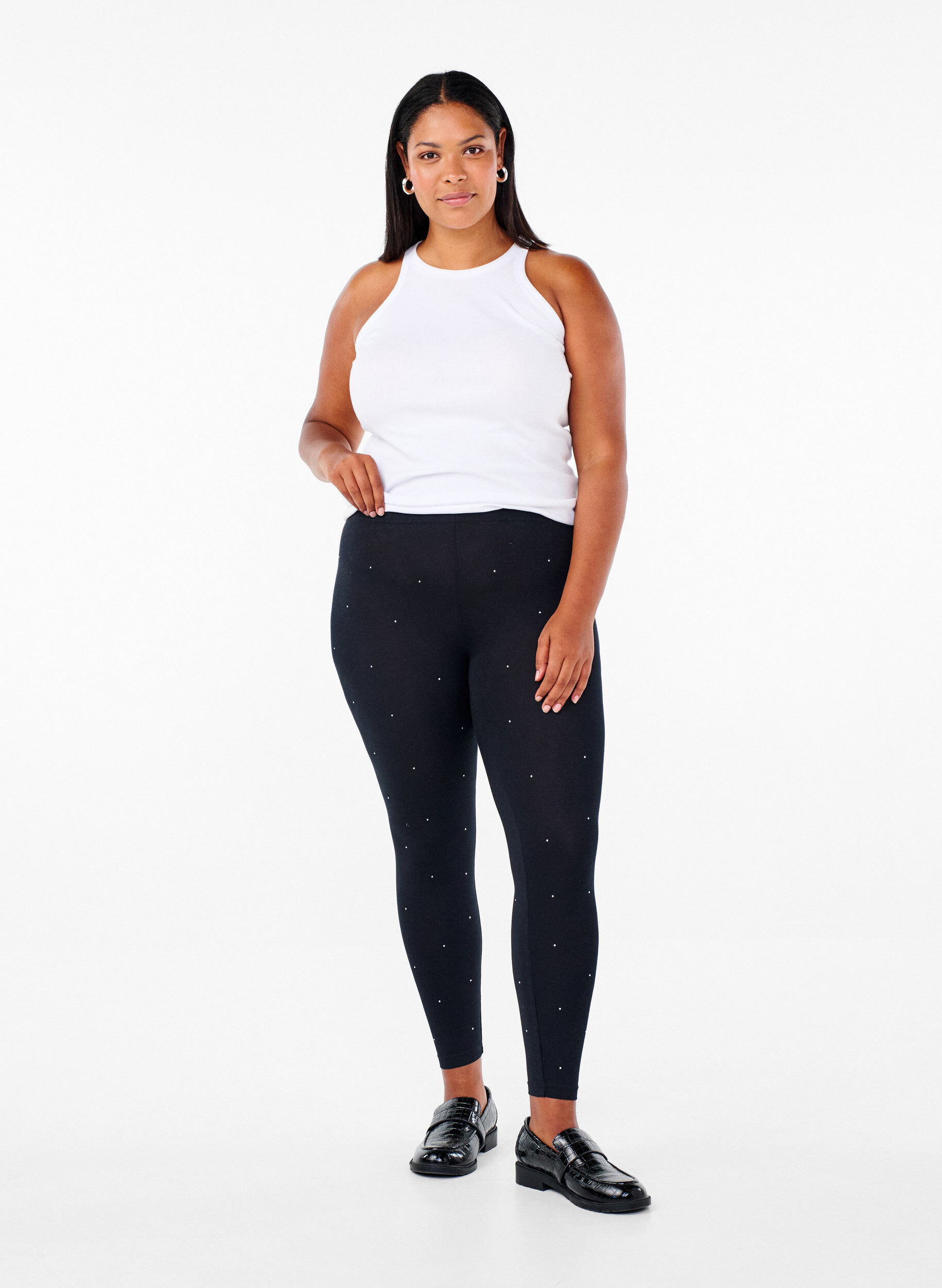 Zizzi Viskosleggings med strass, Black, Model image number 2