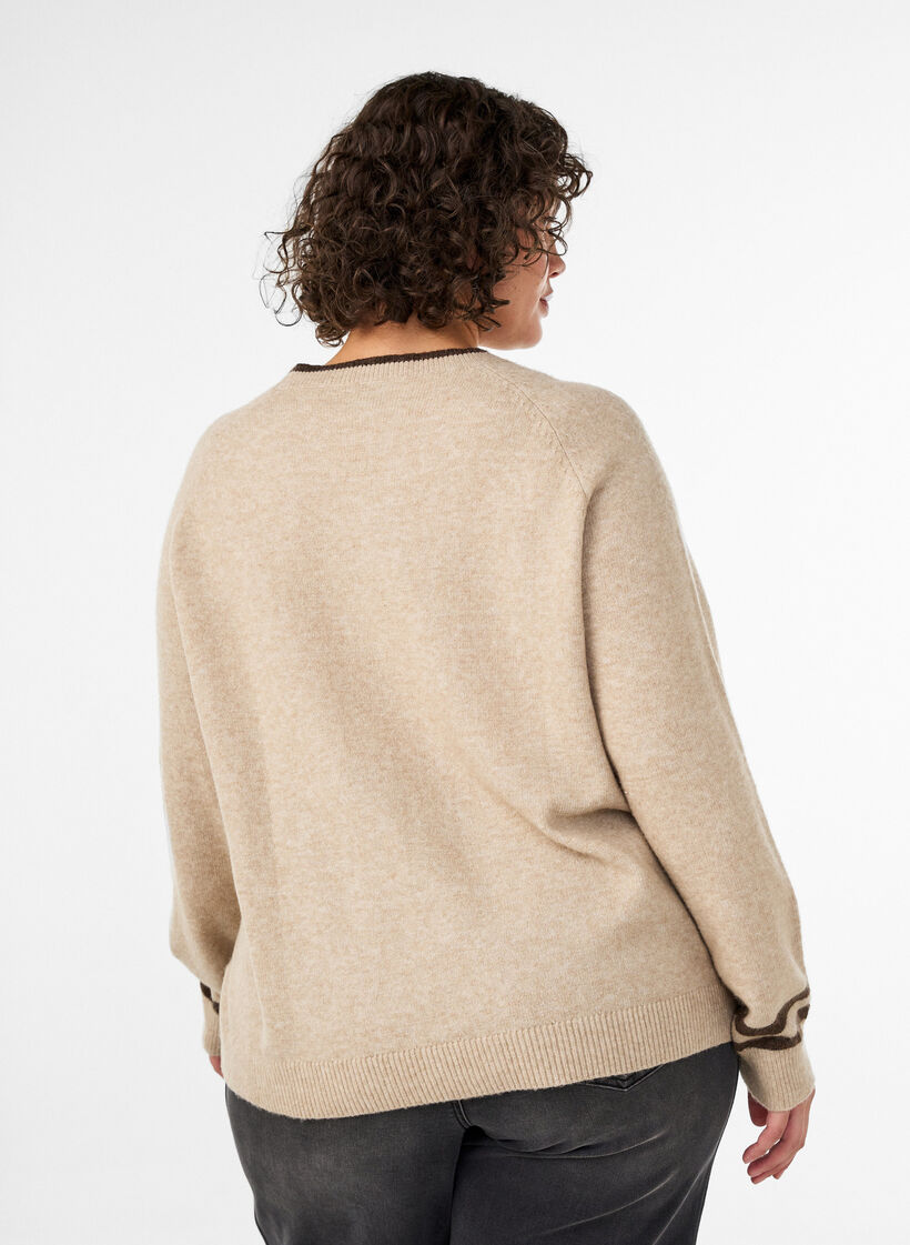 Tr&ouml;ja med logga och kontrastr&auml;nder, Beige, Model image number 2