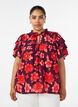Blommig blus i viskos med volang&auml;rmar, Lila, Model image number 0