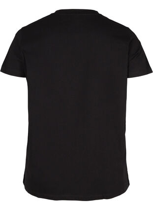 T-shirt i ekologisk bomull och v-ringning med snörning, Black, Packshot image number 1