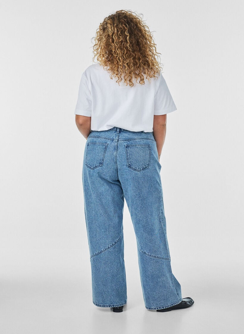 Jeans med bred passform och s&ouml;mdetaljer, Bl&aring;, Model image number 1