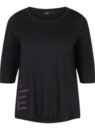 T-shirt i bomull med 3/4-ärmar, Black LOUNGE