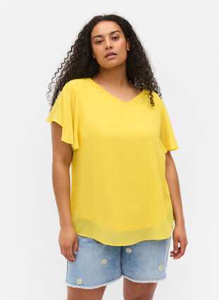 Blus med korta ärmar, Primrose Yellow, Model image number 0