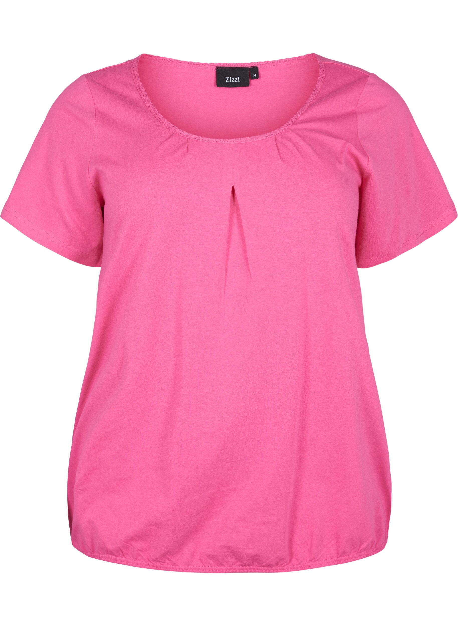 Zizzi Kort&auml;rmad t-shirt i bomull, Shocking Pink, Packshot image number 0