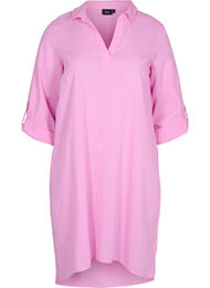 Randig klänning i bomull och linne, Begonia Pink